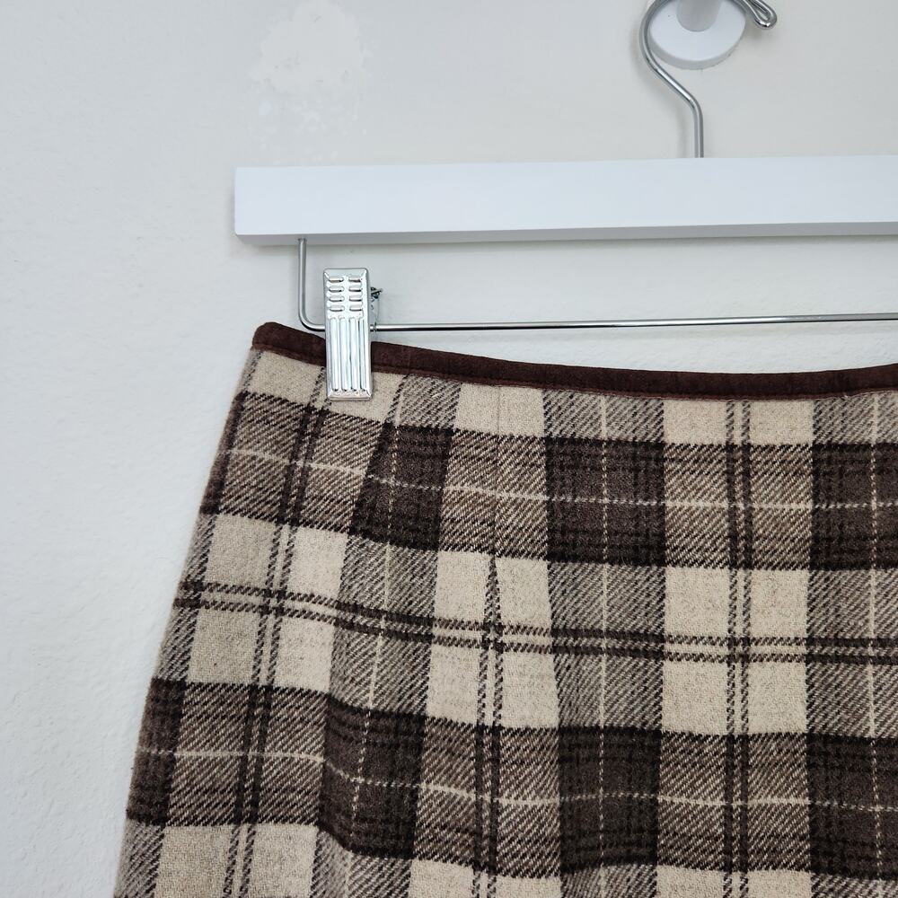 Vintage Y2K GAP Wool Brown Plaid High Waist Mini Wrap Skirt Preppy Academia 4 - Picture 5 of 7
